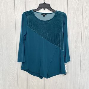 Alfani Teal Blue Green 3/4 Sleeve Mixed Material Top Small NWT